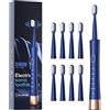 AJELU Spazzolino elettrico Sonicare impermeabile IPX7, ricarica rapida di 2 ore con promemoria dell'ora intelligente, 5 modalità, 8 testine, viaggi, interni, esterni, blu