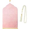 CRFASIBE Tappeto da Preghiera Musulmano e Perline di Preghiera, Janamaz Sajadah Tappeto da Preghiera in Flanella Islamico con Frange, Set Regalo Ramadan Eid Mubarak(Rosa)