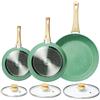 Innerwell Set 3 Padelle con Coperchio 20/24/28 cm, Padelle Induzione,Verde