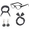 BAIYSFFG Accessori per costumi da donna anni '50, kit per travestimento anni '50, occhiali a pois, bandana, cravatta, fascia, orecchini, per donne e signore, decorazione retrò per feste anni '50,