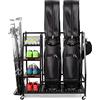 Sttoraboks Organizer per borse da golf, organizer per borse da golf, per 2/3 sacche da golf e accessori per attrezzature da golf, supporto per mazze da golf con ripiano in legno e ruote bloccabili per