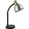 Eglo Lampada da tavolo Macere, per ufficio, camera da letto, scrivania e comodino, in metallo nero e dorato, vetro fumé, con attacco E14