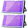 Glostars 100W LED Luce Nera UV, Potente Faretto IP66, Lampada 395-400 nm con Interruttore per Festa di Natale, Luce della Sera, Glow, Esterno (2 confezioni)