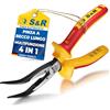 S&R Pinza a Becco Lungo Curvo Tondo 200 mm. Pinza Elettricsta Isolata VDE Fino a 1000V. Pinze Elettricista Multifunzione Acciaio C70 HRC 66. Pinze professionali becchi piatti