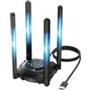 WAVLINK WiFi 7 USB WiFi Dongle per PC, Adattatore USB WiFi Tri-Banda BE6500 con Driver Integrato, WPA3, MLO & Multi-RU, Antenne Alto Guadagno 5dBi, Solo per Windows 11/10