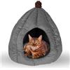 Crea Caty - Cuccia per gatti Morbida Calda Lettino casa Letto Igloo Interno casetta cuccetta Chiusa per Gatto, Cani Piccoli, lettino Cuccioli.Nicchia nido per Gatti. (GRIGIO TENUE)