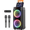 HWWR Karaoke con 2 Microfoni Wireless per Adulti, Altoparlante Bluetooth da 8 con potenza di picco di 900W, Sistema PA con Luce Discoteca LED, Ruote Rotanti e Carrello, Perfetto per Casa all'Aperto