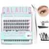 CALAILIS Ciglia autoadesiva 72 Pezzi D Curl Printing on No Glue Required Ciglia Singola Pre-Glued Riutilizzabile Glue Free Eyelash Cluster Set con Pinzette per Principianti (ZBP08)