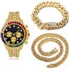 HALUKAKAH Orologio d'oro con Diamanti,Uomo Placcato Oro 18 Carati/Oro Rosa/Platino Placcato Oro Bianco 40MM Larghezza Multicolore Nero Quadrante Quartz con Catena Cubane Collana Bracciale