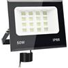 Tkdaksy Faro LED Esterno 50W, 2M Cavo Bianco Freddo 6500K, IP66 Impermeabile, 5000LM Faretti LED Esterno, per Giardini, Terrazze, Cortili, Balconi, Parchi, Garage, Fabbriche