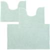 Comart - Tris Tappeti Bagno Shaggy - Set 3 Tappetini Bagno: 1 Rettangolare 45x75 cm + 2 Giro WC 45x38 cm - Super Assorbenti e Morbidi - Antiscivolo - Lavabili in Lavatrice - Texture in 3D - Turchese