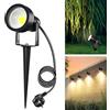 Letlit 7W 700LM Illuminazione da Giardino con Alimentazione & Picchetto di Terra, Lampade da Giardino a LED Super Luminose, 3000K IP65 Luce spot per Muro Terrazza Albero Sentieri All'aperto, 1 Pezzo