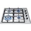 IsEasy Piano Cottura a Gas 4 Fuochi, Acciaio Inox, 60 cm, Bruciatore Triplo Corona 7.8 kW, Accensione Elettronica Pulsante, Sicurezza Termocoppia, Alimentazione Metano/GPL