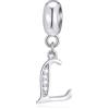 GLOWDAS Lettera L Charms Iniziale L Alfabeto Ciondolo Perline, 925 Argento Sterling Letra Ciondolo con CZ Chiaro, Fit Braccialetto in Pelle Pandora, Regali per Signora/Madre in Legge/Amante