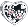 CRISNATA Cucciolo Cane Zampa Stampa Charms con Birthstone di ottobre, si adatta al braccialetto animale Pandora, perline a cuore con stampa di cristallo rosa in argento Sterling 925, regali per amanti degli