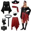 OPAEHJF 9 pezzi costume da pirata da donna Halloween pagliaccetto camicia bandana corsetto cintura cintura occhi lembo rinascimentale abito corsetto adatto per pirati cosplay outfit (Nero, XXL)