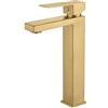 VALAZ Rubinetto Bagno Lavabo Dorato Spazzolato Protezione PVD | Miscelatore Lavabo Bagno Acqua Fredda e Calda, Risparmio Acqua | Installazione Facile | Ottone, Inossidabile, Quadrato, Serie Segura