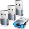 TiMOVO Adattatore da USB a USB C con Luce LED, Convertitore da USB A a C a Ricarica Rapida, 4 Pack Adattatore da Tipo C Femminile a USB Maschile, per iPhone 15/16 PRO Max Plus,Galaxy,CarPlay, Grigio