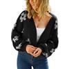 Theenkoln Giacca invernale da donna con fiori, casual, per le mezze stagioni, primavera, autunno, cardigan, cuore, trapuntata, con margherite, a maniche lunghe, maglione di peluche, Nero , M
