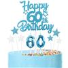 mciskin Set di candele per torta per 60° compleanno blu,60° Decorazioni di compleanno per uomini,Candele numero 60 per torta,blu stella torta con d'argento per decorazioni di festa per uomini e donne
