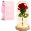 XVZ La bella e la bestia eterna rosa - regalo floreale per donne, rosa sotto campana di vetro con LED e supporto in legno per mamma, moglie o fidanzata per Natale, San Valentino o anniversari - rosso