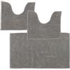 Comart - Tris Tappeti Bagno Shaggy - Set 3 Tappetini Bagno: 1 Rettangolare 45x75 cm + 2 Giro WC 45x38 cm - Super Assorbenti e Morbidi - Antiscivolo - Lavabili in Lavatrice - Texture in 3D - Grigio