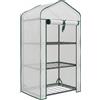 Outsunny Mini Serra da Giardino con Copertura in PE, 3 Ripiani e Porta Avvolgibile, 59x39x127cm, Bianco|Aosom