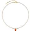 FOCALOOK Collana Donna di Perle, Ciondolo con Pietra Portafortuna, Collana con Perle dorate,Confezione Regalo