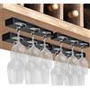 Vaisoeny Porta bicchieri da vino, 4 pezzi, supporto per bicchieri da vino, da appendere, porta bicchieri da vino sotto l'armadio, mensola da appendere, organizer per bar, armadio, cucina (nero)