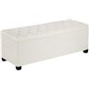 VEVOR Panca Contenitore, Panca con Bottoni Trapuntati e Tasche Laterali, Contenitore Imbottito Ribaltabile con Struttura in Metallo, Pouf da Letto in Lino per Soggiorno, Camera da Letto, Beige
