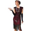 ELFIN Abito Sera Stile Flapper Anni '20 Costume gatsby Paillettes frange vestito rosso