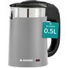 Navaris Bollitore Elettrico Piccolo da Viaggio - Mini Bollitore Acqua 500 ml in Acciaio Inox - Compatto per Ufficio e in Vacanza - 16 x 11 x 17 cm - 1100 Watt con 2 Tazze - Grigio