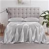 Serta SatinLuxury 4pc Soft Lightweight Deep Pocket Bedding Silky Satin Sheet Set with Pillowcases, King, Silver Grey