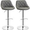 HOMCOM Set 2 Sgabelli da Bar con Schienale e Altezza Regolabile, Sgabelli Bar Design in PU e Base in Metallo, 46x48x83-104cm, Grigio | Aosom Italy