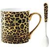 YBKTEX YBK Tech Tazza da caffè in porcellana Bone China, tazza da tè e caffè, per casa, cucina, ufficio (stampa leopardata)