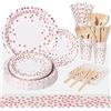 Nkaiso 193 Pcs Oro Rosa Piatti di Carta Stoviglie per Feste -24 Ospiti