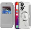 IMEIKONST Cover Magnetica per iPhone 16 con Scomparto per Carte, [Compatibile con MagSafe] [Blocco RFID] Custodia in Pelle PU Trasparente Case per iPhone 16. Grigio JDCX