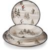 H&H Servizio Tavola 18 Pezzi Retro Skier - Piatti Invernali Natalizi - 6 Piatti Piani 26cm, 6 Fondi 20,5cm, 6 Frutta 20cm - Lavabile in Lavastoviglie, Microonde