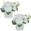 Nuptio Piccoli Fiori Artificiali in Vaso: 2 Pezzi Decorativi Fiori Finti Bianchi con Vasi Vetro per Interno Casa Tavola Decorazioni - Centrotavola Rose Plastica per Matrimonio