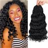 Mscat 12 Inch Pre Looped Ocean Wave Crochet Hair 8 Pack Black Boho Ocean Braids Pre Twisted Synthetic Deep Wavy Crochet Hair for Women 1B#