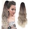 Gairyan 50cm Coda Capelli Extension con Pinza Posticci per Capelli Sintetici Coda di Cavallo Claw Ponytail Coda Capelli Extension Clip Ricci Mossi Ondulati, Marrone Ombre Biondo platino mix Marrone