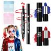 Ronronner Trucchi Halloween Kit - Set Pittura Viso con 2 Matite Clown (Rosso & Blu), Eyeliner Doppia Punta a Cuore e 2 Tatuaggi Brillanti (Rosa & Azzurro) Face Paint per Carnevale e Cosplay