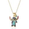 Disney Collana Stitch da Donna, placcato oro 18 carati, con Ciondolo Smaltato e Cristallo Blu, in Ottone e Cristallo, 45cm