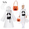 Zkaoai Costume da fantasma per bambini, mantello bianco per Halloween con tasca da zucca, costume da fantasma per Halloween, carnevale, costume per ragazzi e ragazze