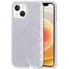 Mixroom - Custodia Cover per iPhone 15 Case in TPU Morbido Argento con Brillantini Glitter 3 in 1