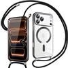 Pnakqil Magnetica Cover con Cordino per iPhone 17 Pro, Compatibile con Magsafe Ricarica Wireless, Trasparente Placcatura Custodia con Collana Laccio Tracolla Protettiva Case, Nero