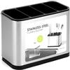 QWORK® Portaposate Scolaposate da Cucina in Acciaio Inossidabile, 4 Scomparti con Vassoio di Drenaggio Staccabile