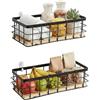 Zbozzba Cesto in metallo per il bagno, cestino decorativo da parete in metallo, Cestino di filo metallico, base in legno, per cucina, snack di frutta, nero,29x13x10cm(2 pezzo)
