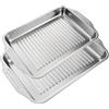 Space Home Set di 2 Teglie da Forno Rettangolari in Acciaio Inox 40 x 30 cm e 36 x 27 cm - Bordo Alto 5,2 cm, Cottura Uniforme fino a 230 °C - Per Arrosti, Lasagne, Verdure, Pizza, Focaccia e Uso Professionale