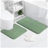 AUAUY Set Tappeti Bagno 2PZ in Microfibra, Tappetino da Bagno Antiscivolo con Forma a U, Bathroom Super Assorbente, Antiscivolo Assorbe Lavabile, Per Vasca da Bathroom o Come WC, Verde
